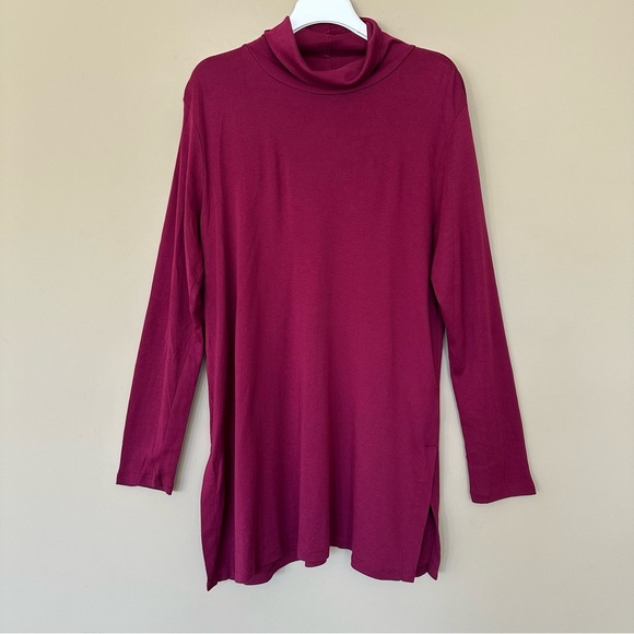 J. Jill Tops - J. Jill Perfect Pima Women XL TALL  Burgundy Magenta Tunic Top Turtle Neck Vents